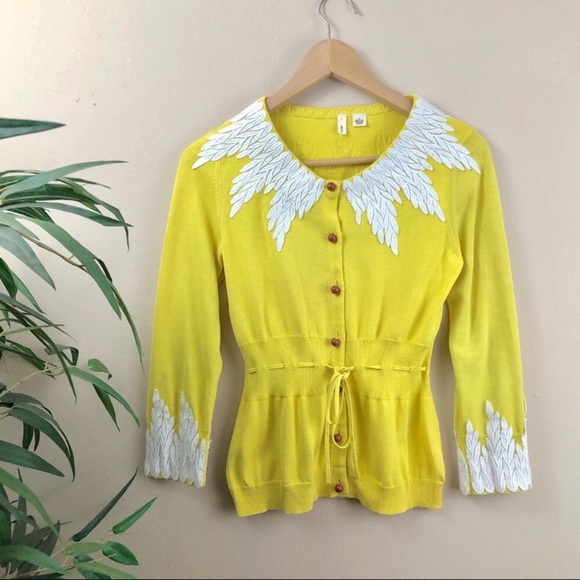 Anthropologie Sweaters - Anthropologie Moth Yellow Lace Peter Pan Cardigan